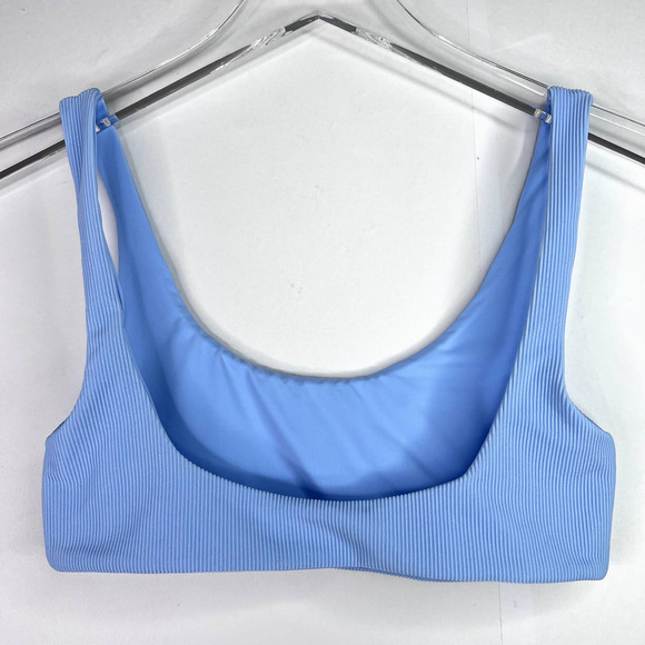 JADE SWIM Rounded Edges Ribbed Bikini Top Scoop Neck Sky Blue Small Unpadded - Picture 2 of 3